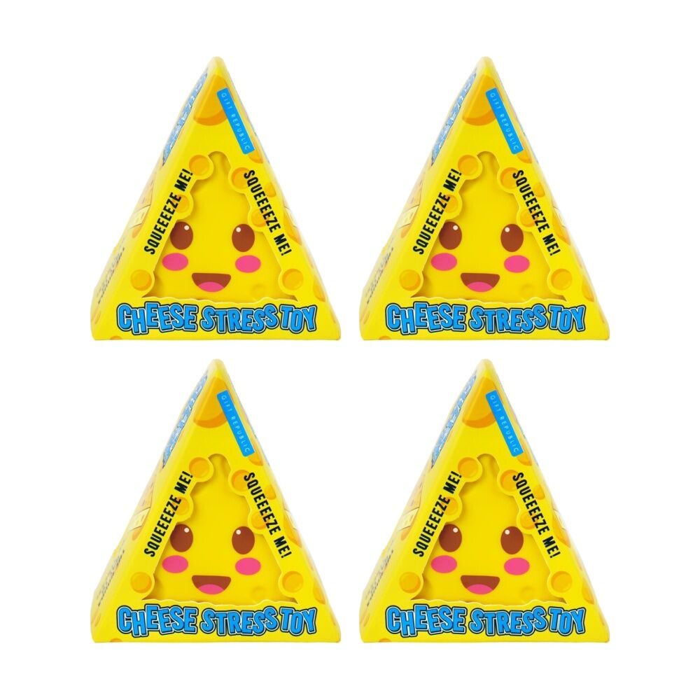 4x Gift Republic Cheese Squeezable Squishy Stress Reliever Toy Yellow