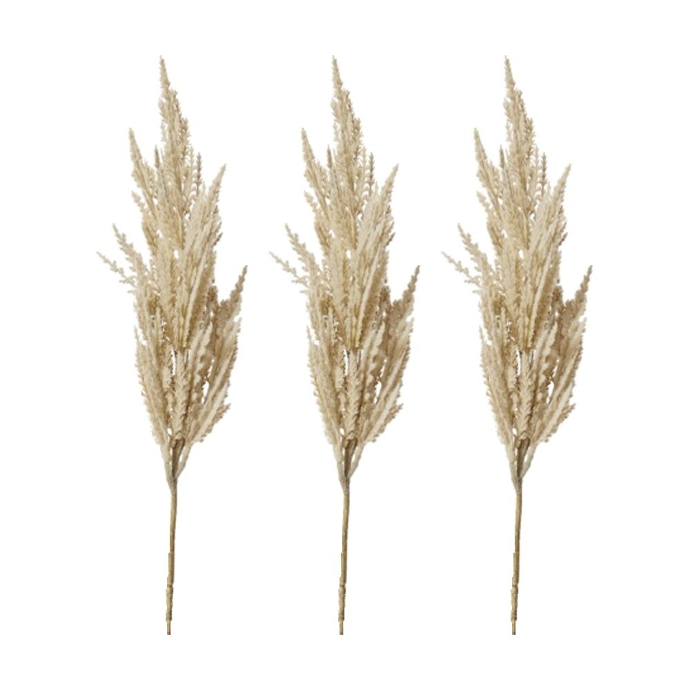 3PK E Style Pampas Grass Stem Realistic Artificial Flower Plastic Beige 83cm