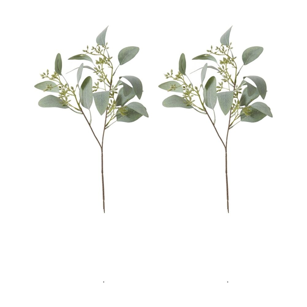 2PK E Style Eucalyptus Seeding Spray Realistic Artificial Flower Grey Green 48cm