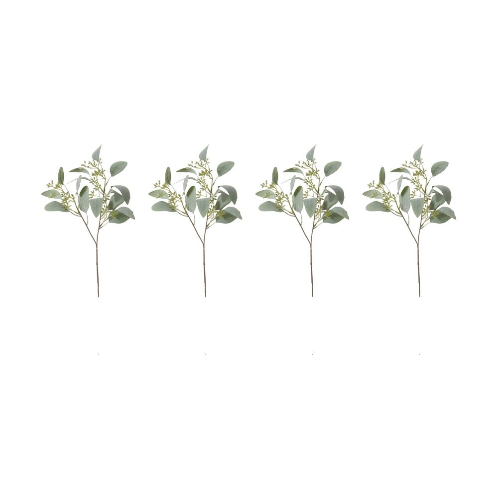 4PK E Style Eucalyptus Seeding Spray Realistic Artificial Flower Grey Green 48cm