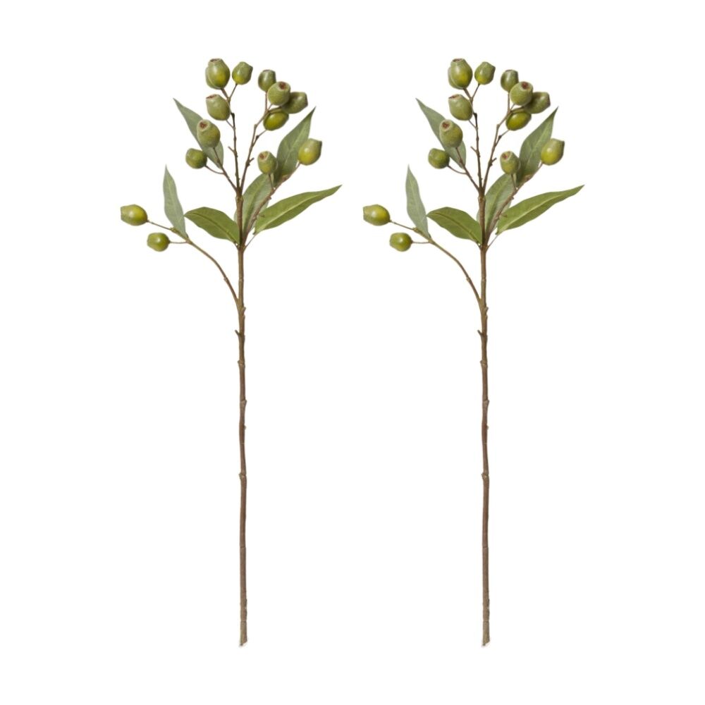 2PK E Style Eucalyptus Gum Nut Spray Realistic Artificial Flower Green 67cm