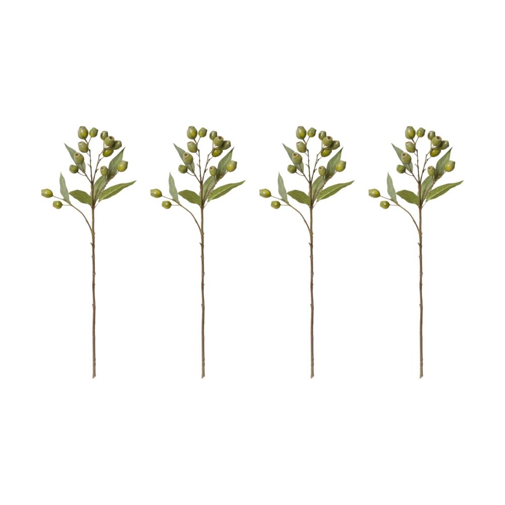 4PK E Style Eucalyptus Gum Nut Spray Realistic Artificial Flower Green 67cm