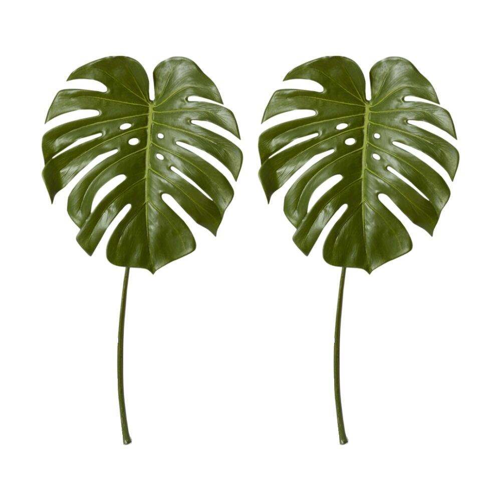 2PK E Style Monstera Leaf Realistic Artificial Flower Plastic Green 35x32x60cm