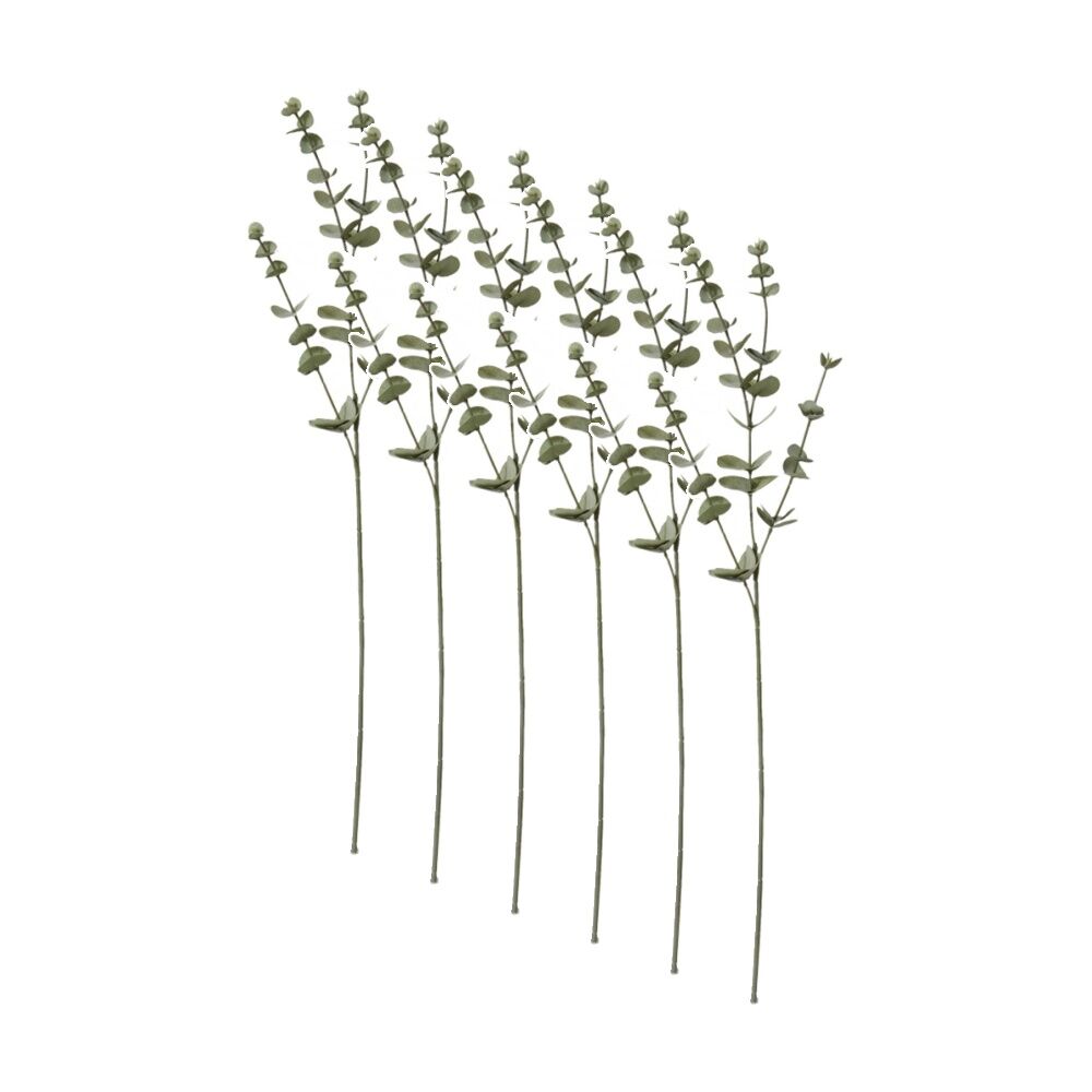 6PK E Style Eucalyptus Spray Realistic Artificial Flower Grey Green 13x3x61cm
