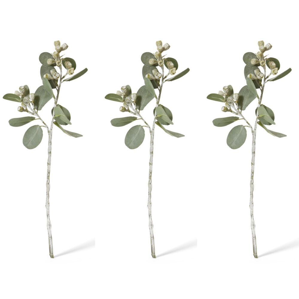 3PK E Style Tetragona Gum Nut Spray Realistic Artificial Flower Grey Green 41cm