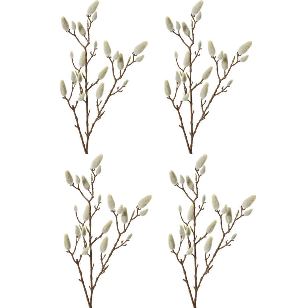 4PK E Style Magnolia Bud Branch Realistic Artificial Flower Cream Brown 76cm