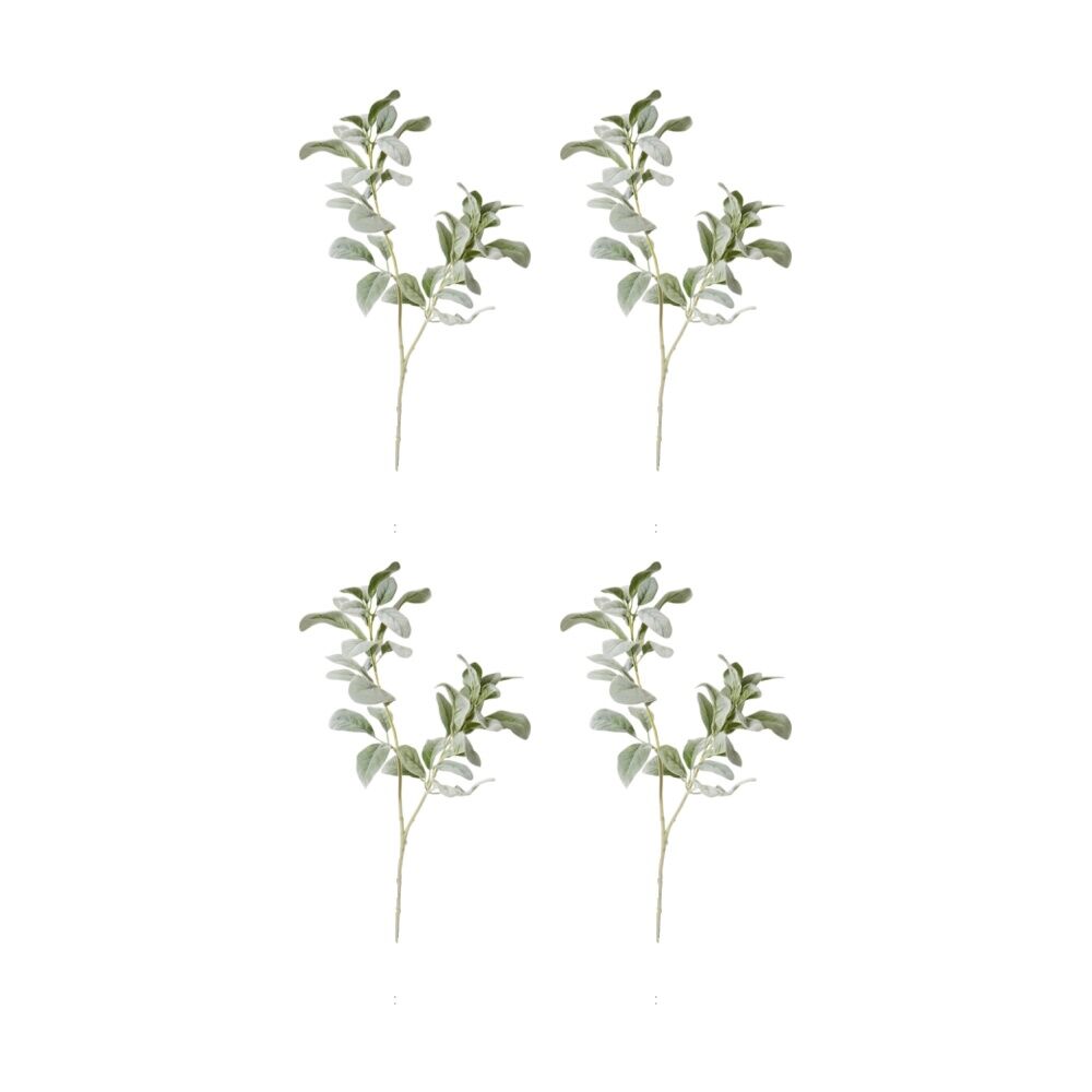 4PK E Style Lambs Ear Leaf Spray Realistic Artificial Flower Grey Green 72cm