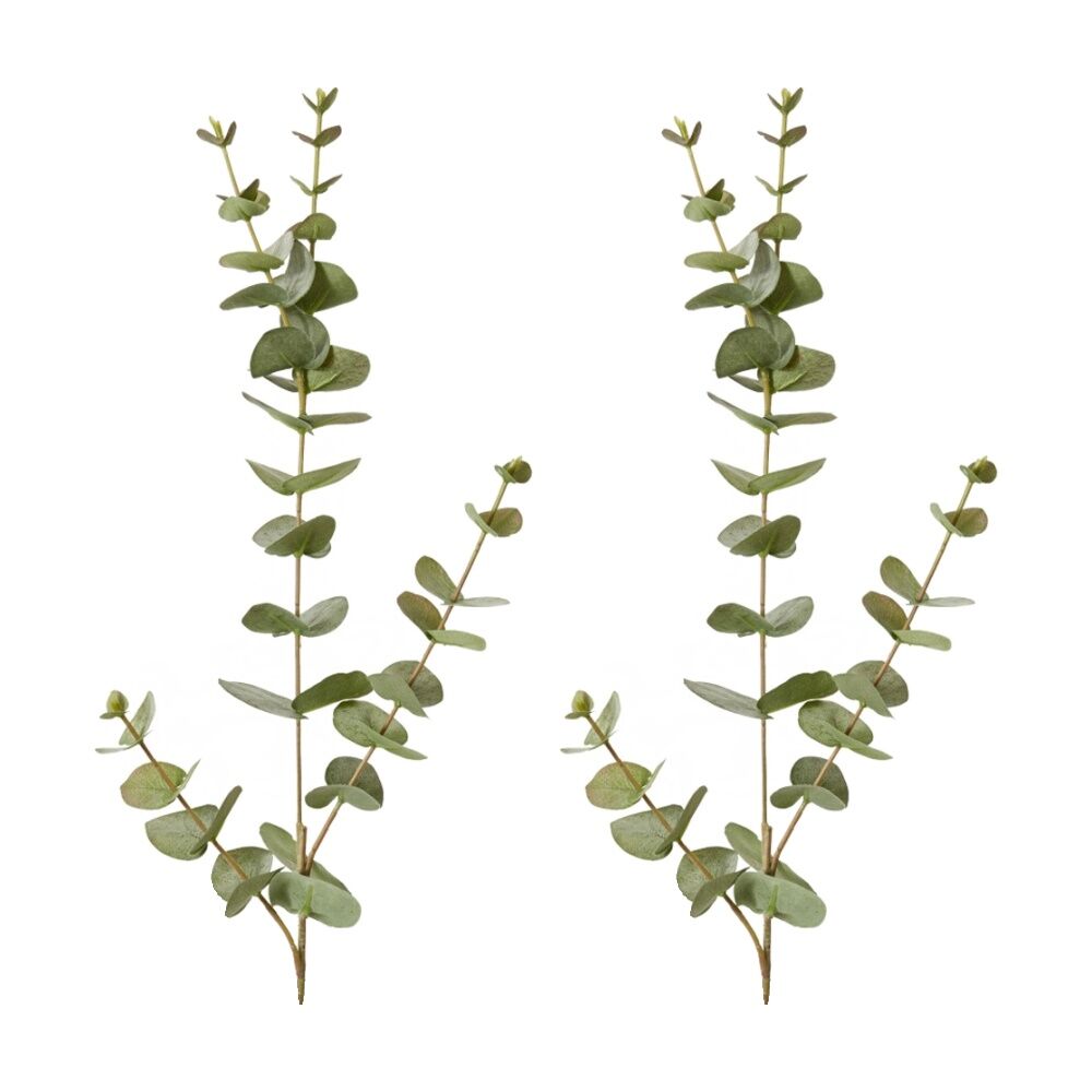 2PK E Style Eucalyptus Spray Realistic Artificial Flower Grey Green 14x10x81cm
