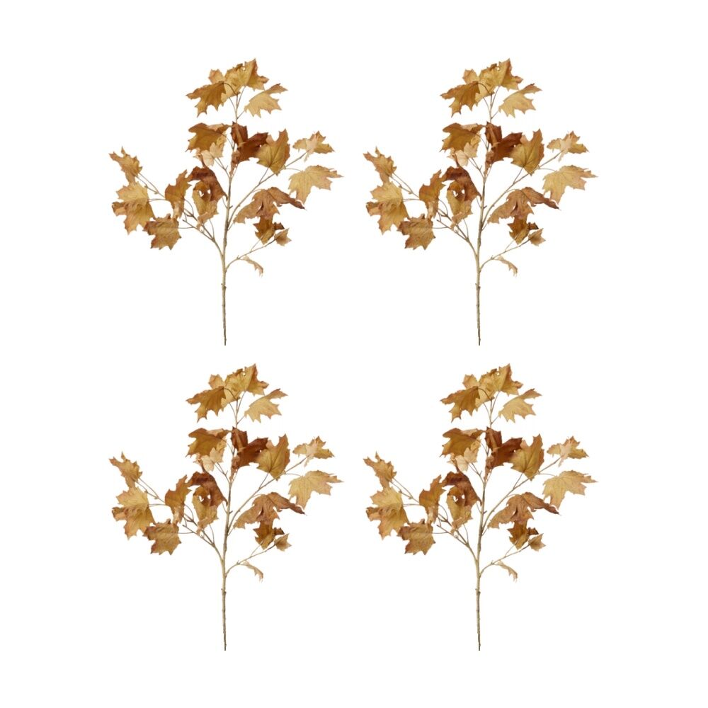 4PK E Style Maple Autumn Leaf Branch Realistic Artificial Flower Brown 112cm