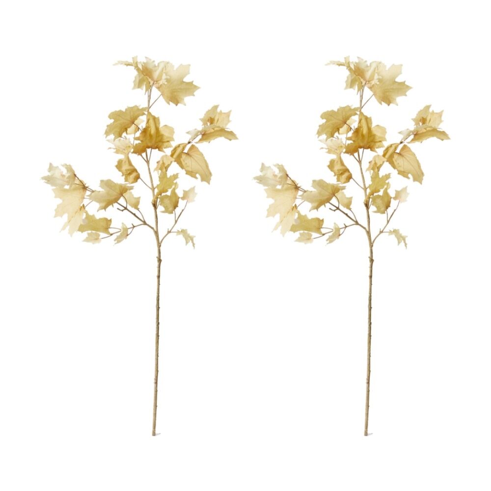 2PK E Style Maple Autumn Leaf Branch Realistic Artificial Flower Cream 112cm