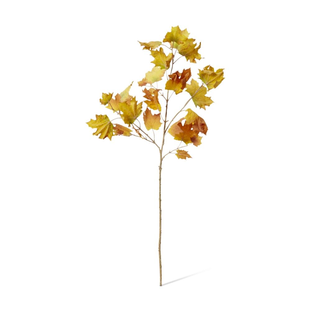 2PK E Style Maple Autumn Leaf Branch Realistic Artificial Flower Yellow 112cm