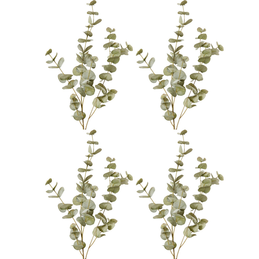 4PK E Style Eucalyptus Spray Realistic Artificial Flower Grey Green 28x13x99cm