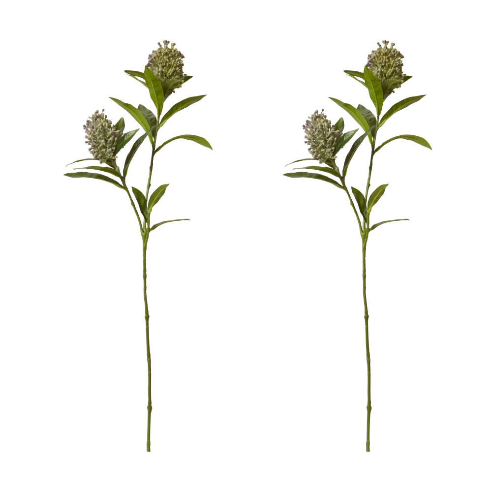2PK E Style Skimmia Spray Artificial Flower Stem Decor Green Brown 22x18x72cm