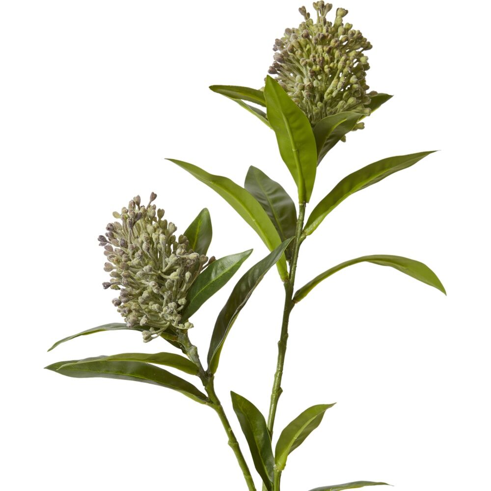 2PK E Style Skimmia Spray Artificial Flower Stem Decor Green Brown 22x18x72cm
