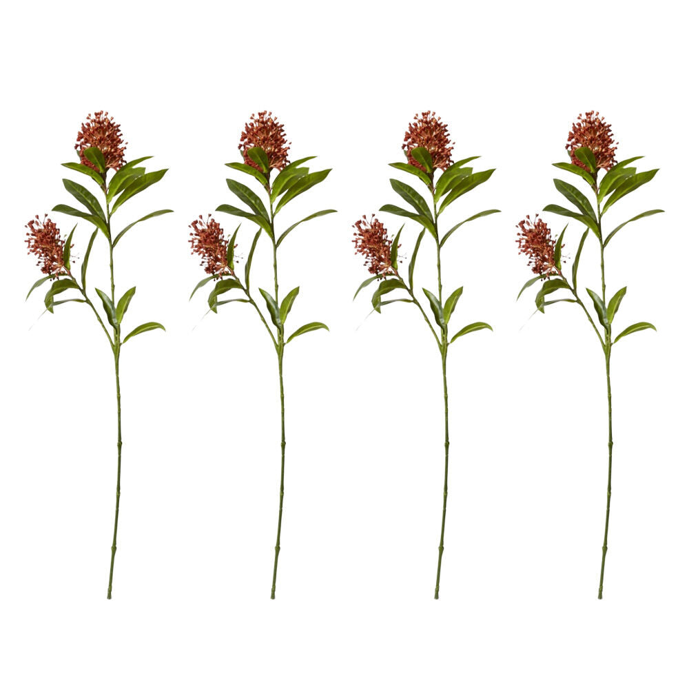 4PK E Style Skimmia Spray Artificial Flower Stem Decor Red 22x18x72cm