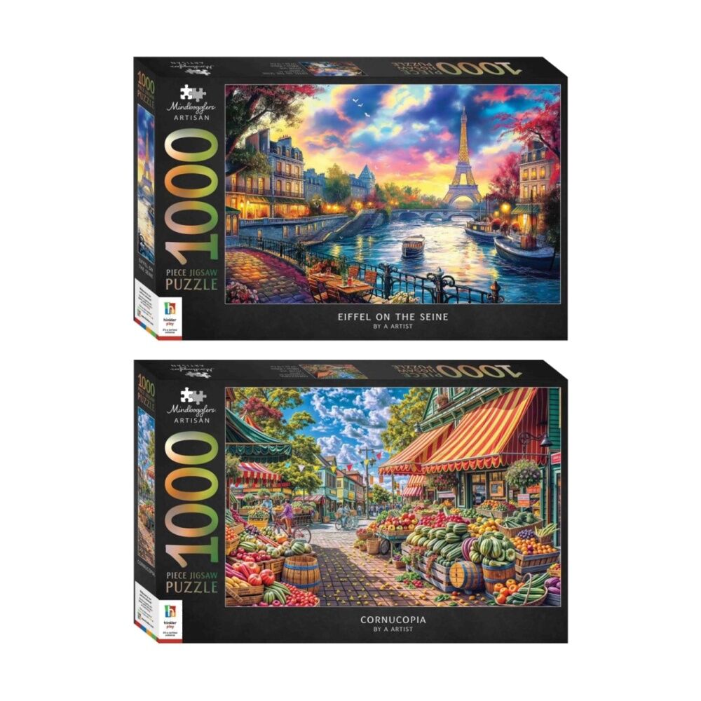 1000 pc Hinkler Mindbogglers Artisan Eiffel & Artisan Farmer Market Puzzle