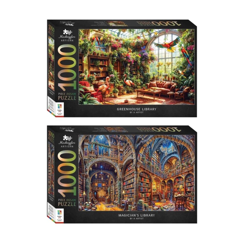 1000 pc Hinkler Mindbogglers Artisan Greenhouse & Magician Library Puzzle