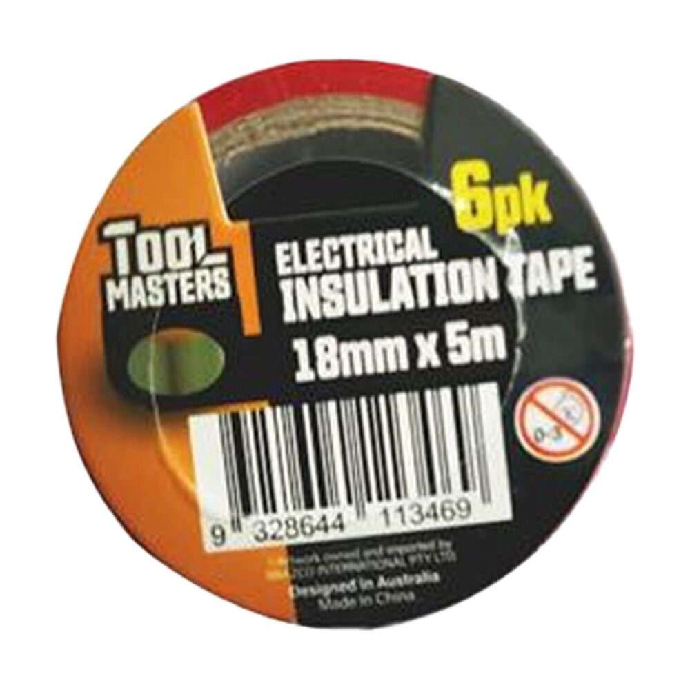 24x 6pc Tool Masters Electrical Adhesive Insulation Tape Rolls 18mm x 5m Black