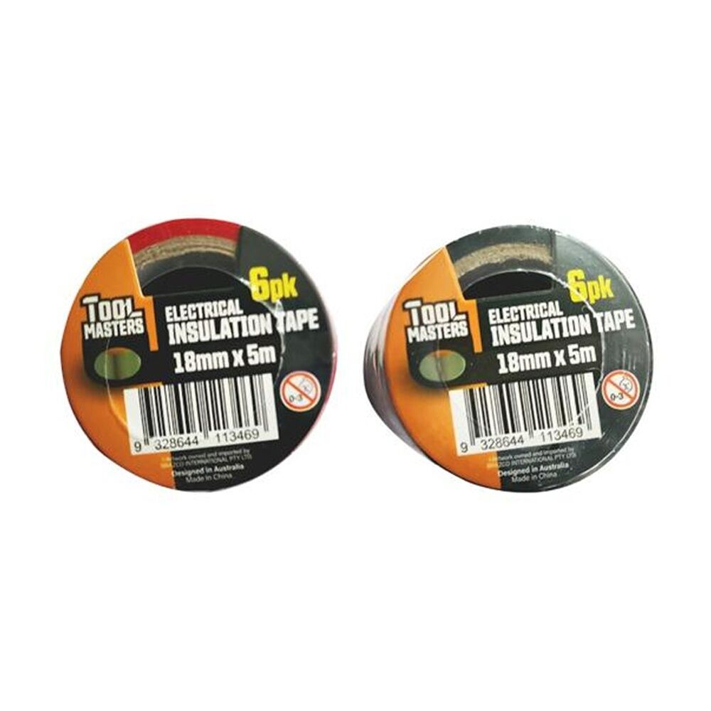 24x 6pc Tool Masters Electrical Adhesive Insulation Tape Rolls 18mm x 5m Black