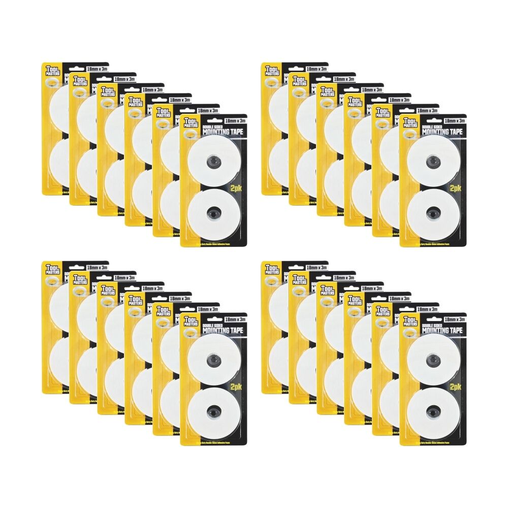 24x 2pc Tool Masters Double Sided Mounting Tape Rolls 18mm x 3m White