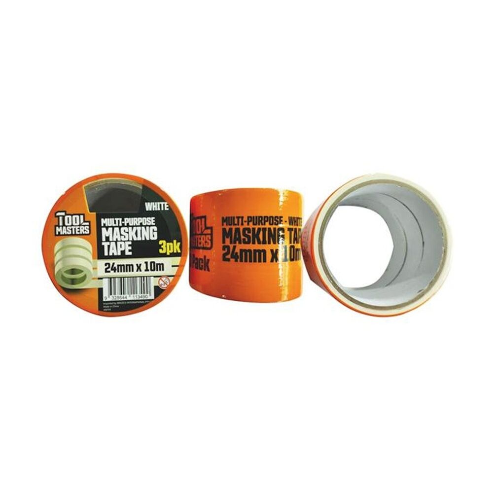 24x 3pc Tool Masters Multi-Purpose Masking Tape Rolls 24mm x 10m White