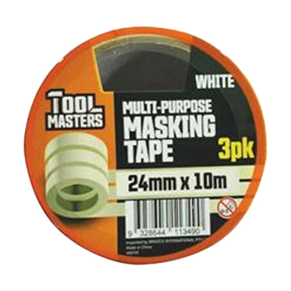 24x 3pc Tool Masters Multi-Purpose Masking Tape Rolls 24mm x 10m White
