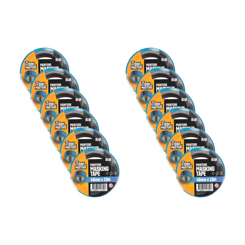 12PK Tool Masters Printers Masking Tape Roll 48mm x 10m Blue