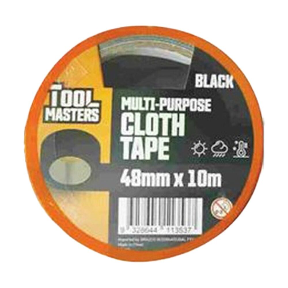 12PK Tool Masters Multi Purpose Adhesive Cloth Tape Roll 48mm x 10m Black