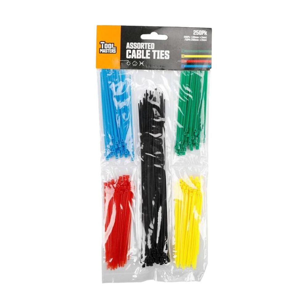 24x 250pc Tool Masters Heavy Duty Electrical Cable Ties Multi Colour