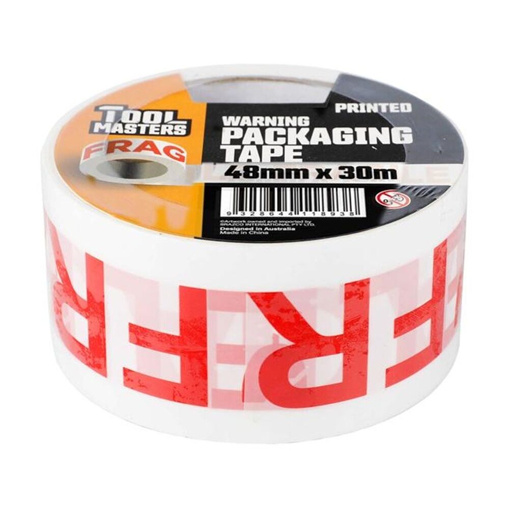 24PK Tool Masters Warning Fragile Printed Packaging Tape Roll 48mm x 30m