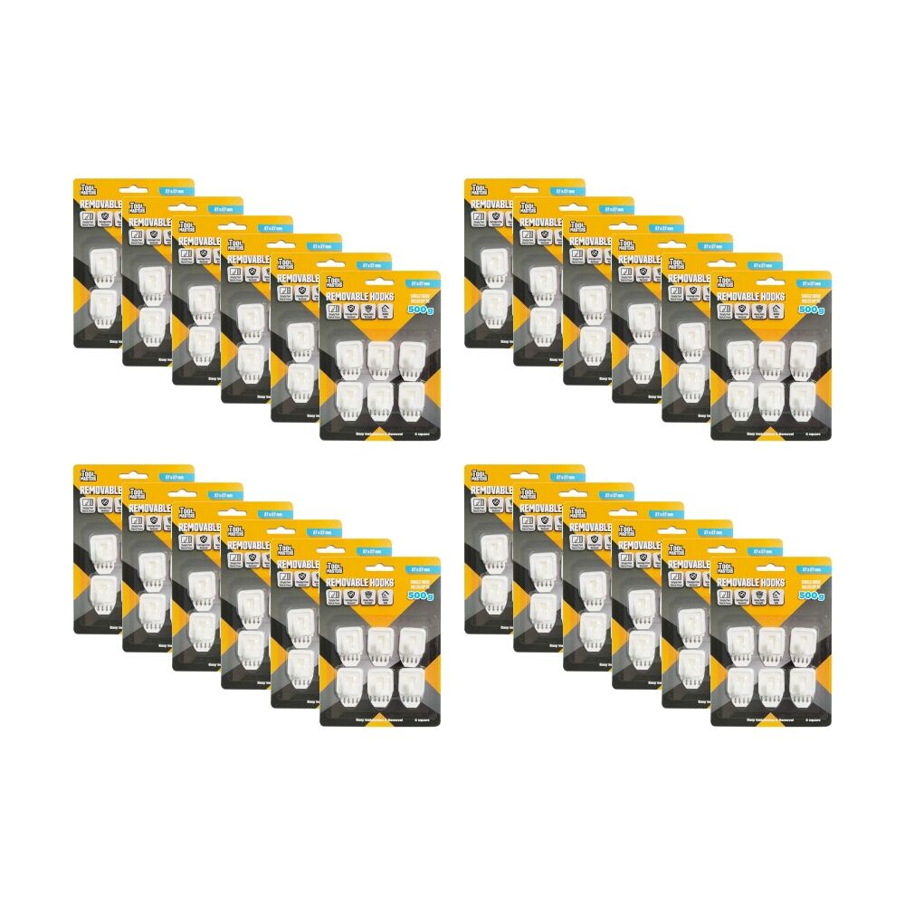 24x 6pc Tool Masters Removeable Square Hooks Set Holds 500g 27x27mm White