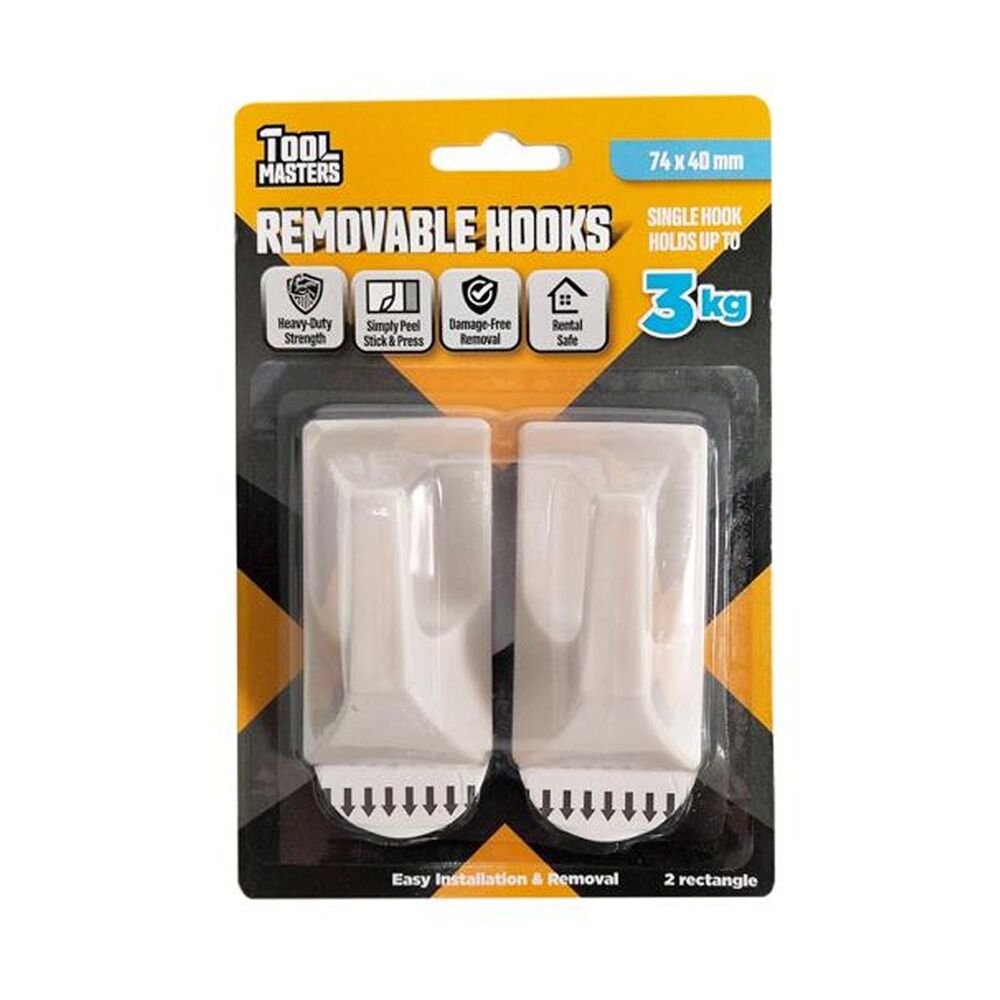 24x 2pc Tool Masters Removeable Rectangluar Hooks Set Holds 3kg 74x40mm White