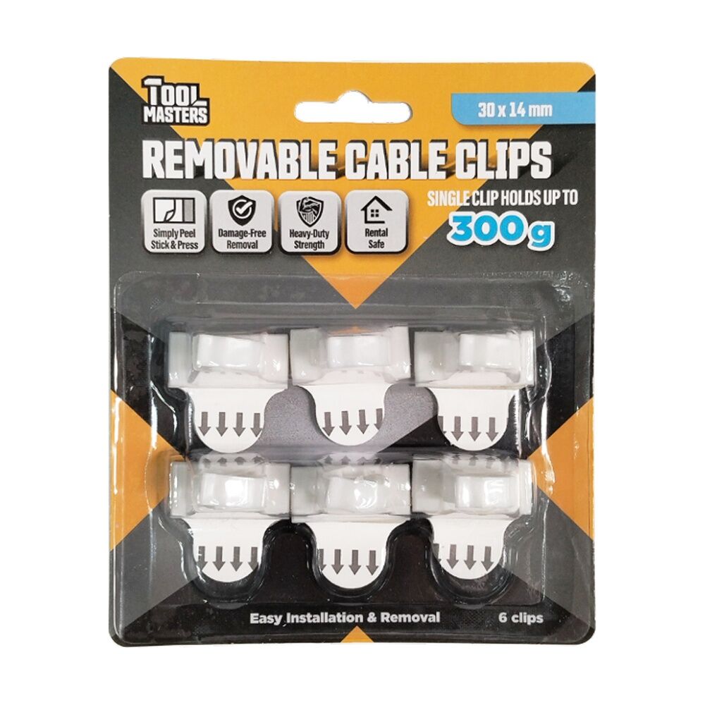 12x 6pc Tool Masters Removeable Cable Clips Set Holds 300g 30x14mm White