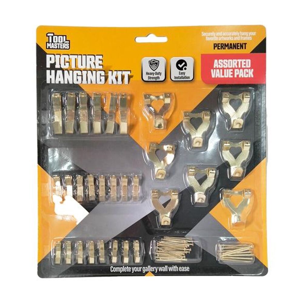 12x 30pc Tool Masters Picture Hooks Brass Heavy Duty Hanging Value Kit
