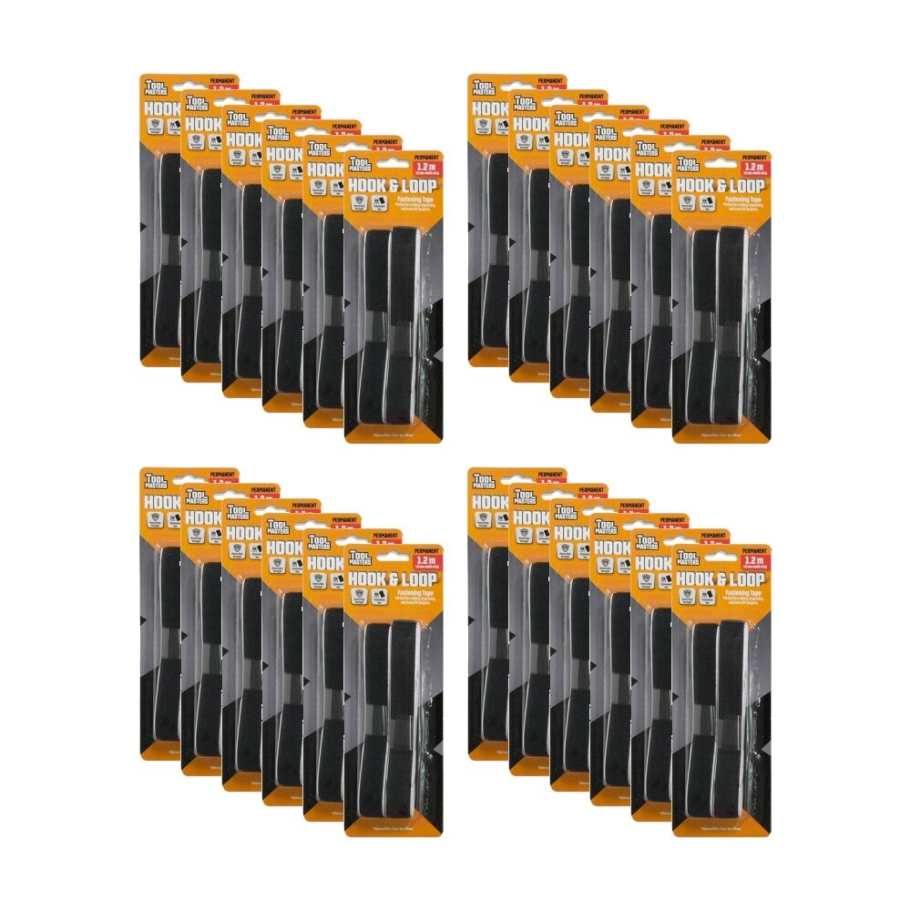 24PK Tool Masters Hook & Loop Reusable Strip Fastening Tape Set 19mmx1.2m Assrtd