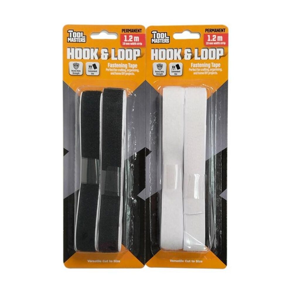 24PK Tool Masters Hook & Loop Reusable Strip Fastening Tape Set 19mmx1.2m Assrtd