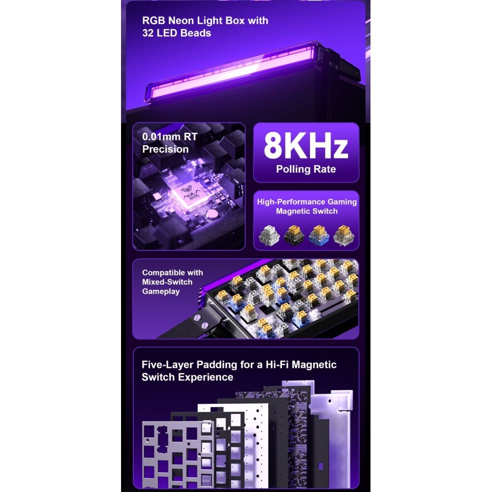 AULA Hero 68 Wired Magnetic Switch 8K Returns RGB Keyboard Black