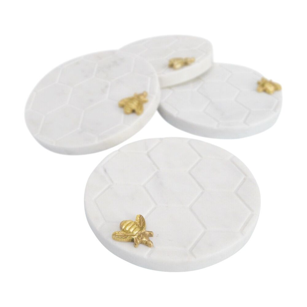 8PK LVD Handcrafted Marble Honeycomb Bee Coaster Tableware 10x10cm