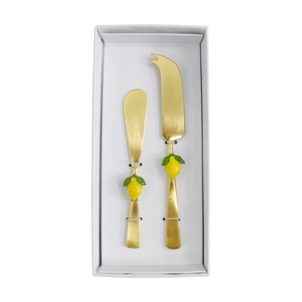 2x 2pc LVD Handcrafted Lemon Bamboo Cheese Knife & Spreader Set Multicoloured