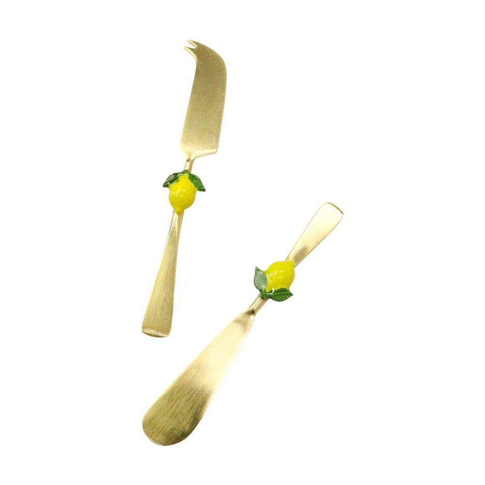 2x 2pc LVD Handcrafted Lemon Bamboo Cheese Knife & Spreader Set Multicoloured