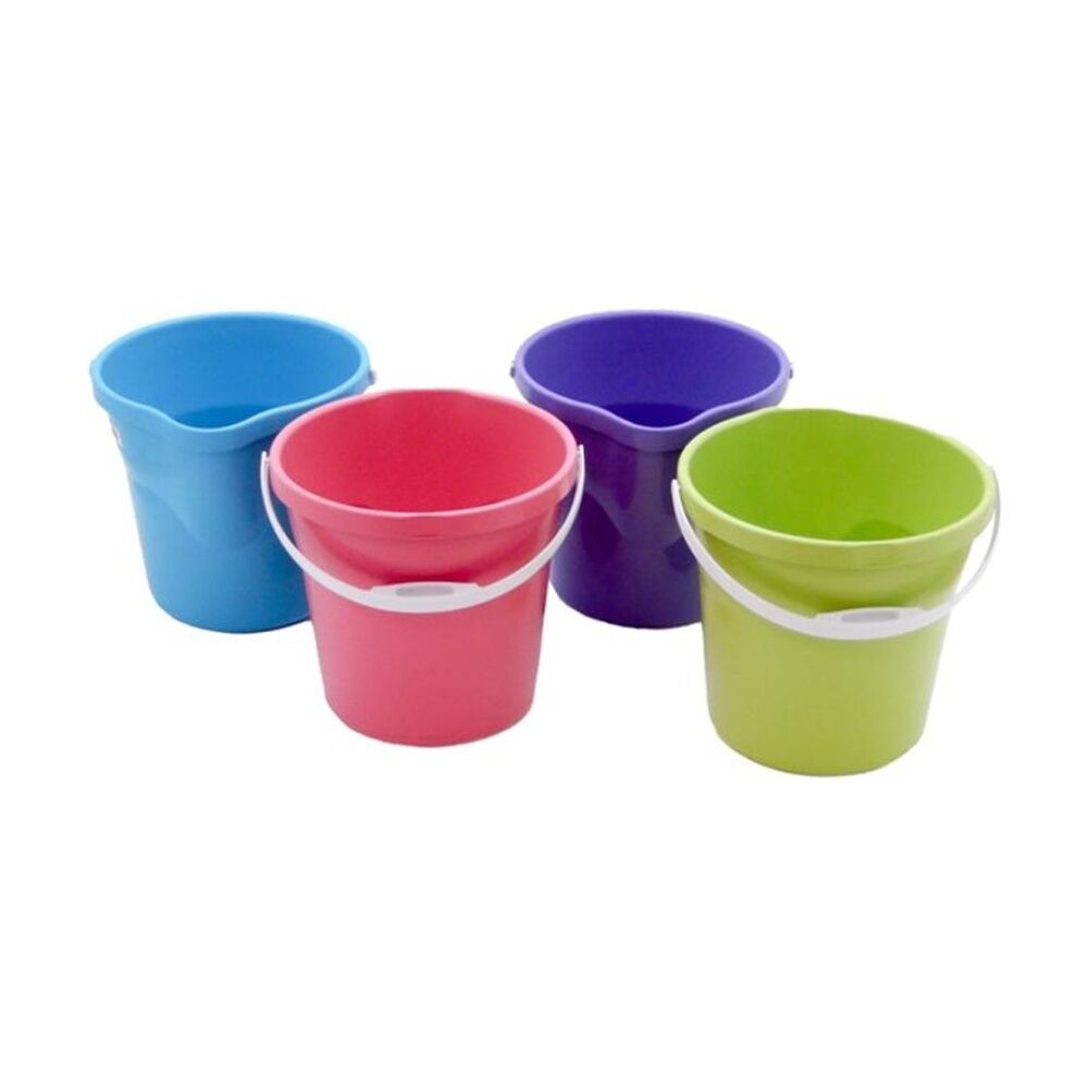 6PK Braz Super Clean Cleaning Round Bucket W/ Handle 12L Multi Colour Assorted