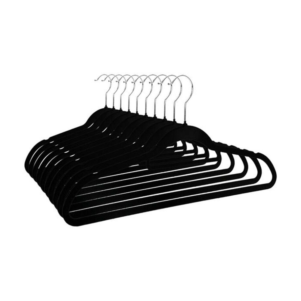 3x 10pc Braz Velvet Non-Slip Clothes Hangers W/ Metal Hook Adult Black