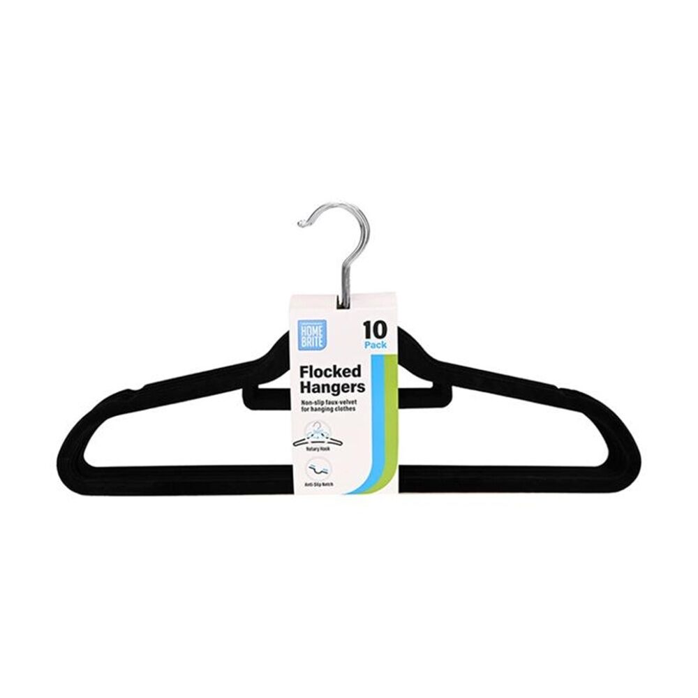 3x 10pc Braz Velvet Non-Slip Clothes Hangers W/ Metal Hook Adult Black