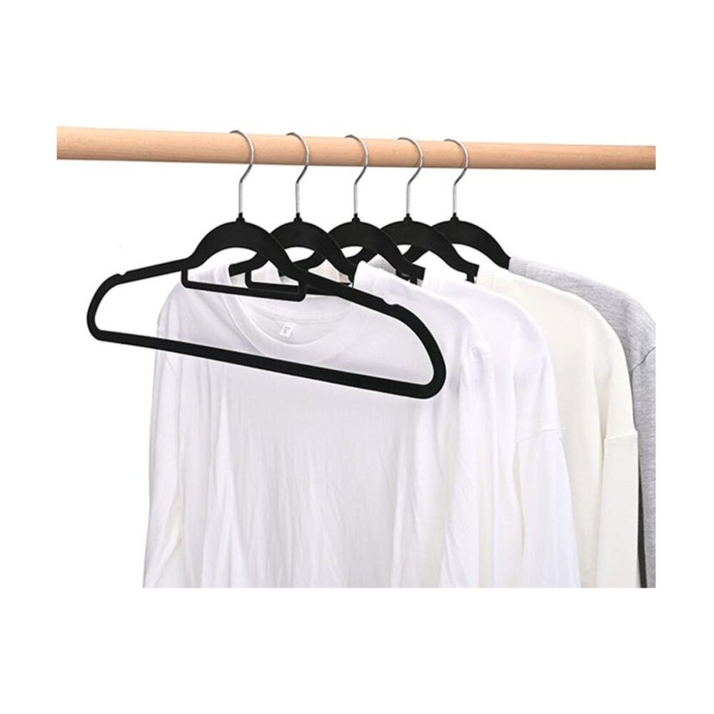 3x 10pc Braz Velvet Non-Slip Clothes Hangers W/ Metal Hook Adult Black