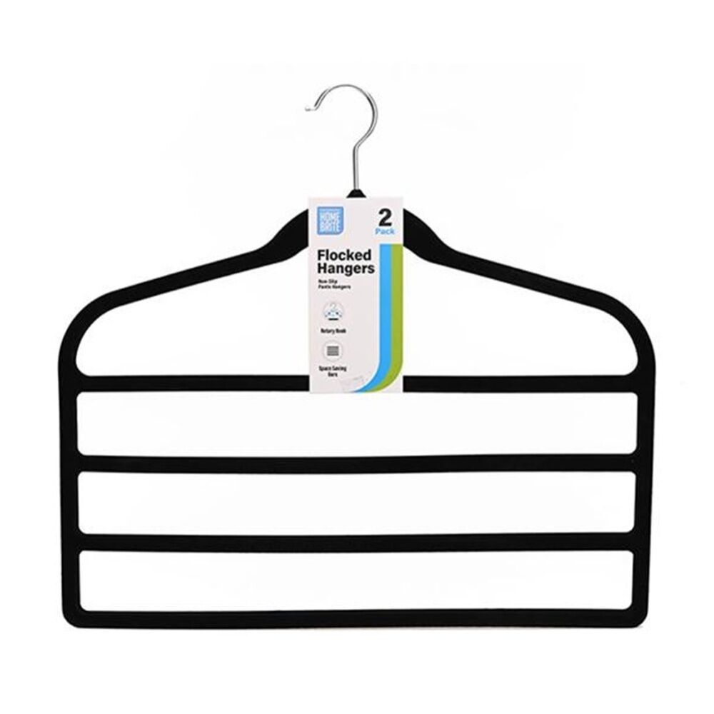 8x 2pc Braz Flocked Pants Multi Bar Hanger W/ Metal Hook Black