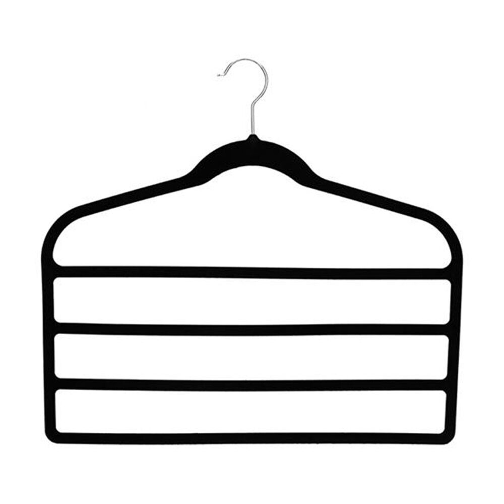 8x 2pc Braz Flocked Pants Multi Bar Hanger W/ Metal Hook Black