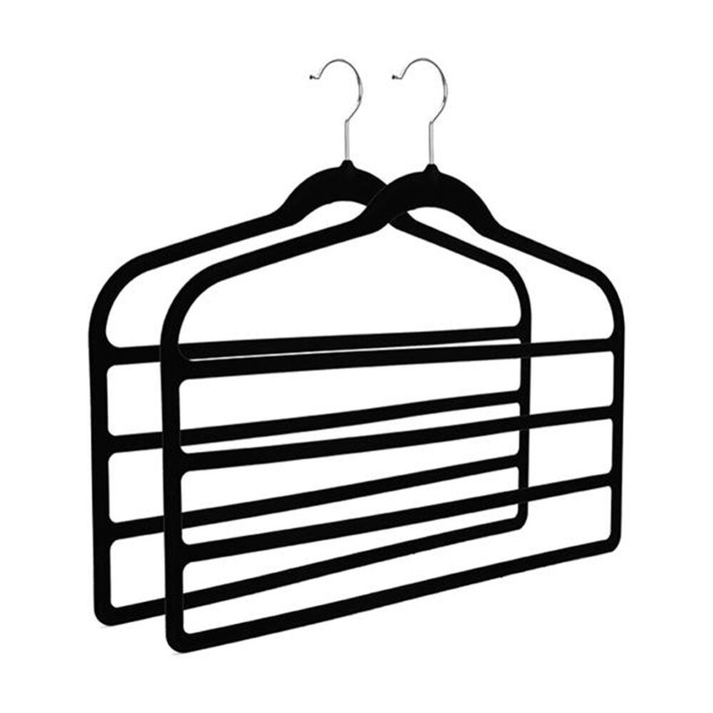 8x 2pc Braz Flocked Pants Multi Bar Hanger W/ Metal Hook Black