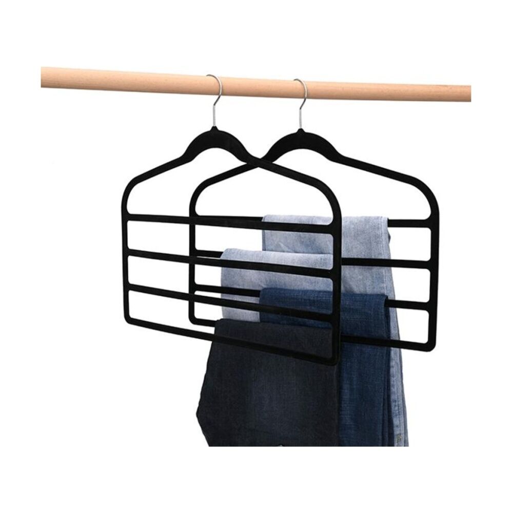 8x 2pc Braz Flocked Pants Multi Bar Hanger W/ Metal Hook Black