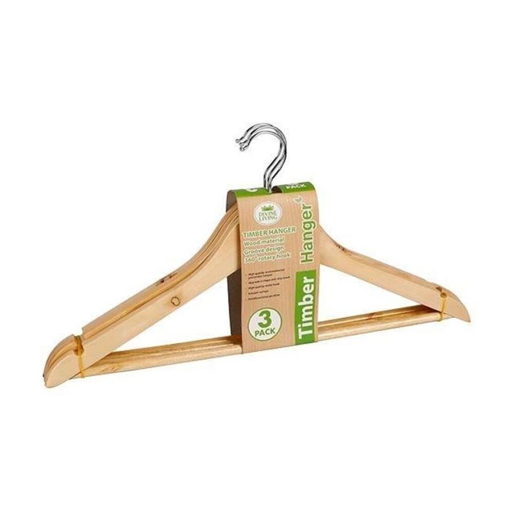 12x 3pc Braz Clothes Hangers Grooved W/ 360 Degree Rotary Hook Timber