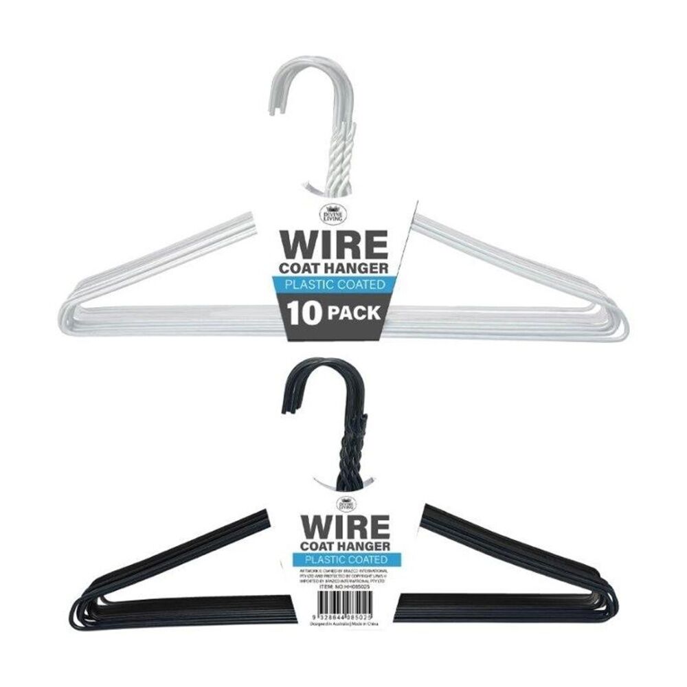 12x 10pc Braz Plastic Coated Wire Coat Clothes Hangers Assorted